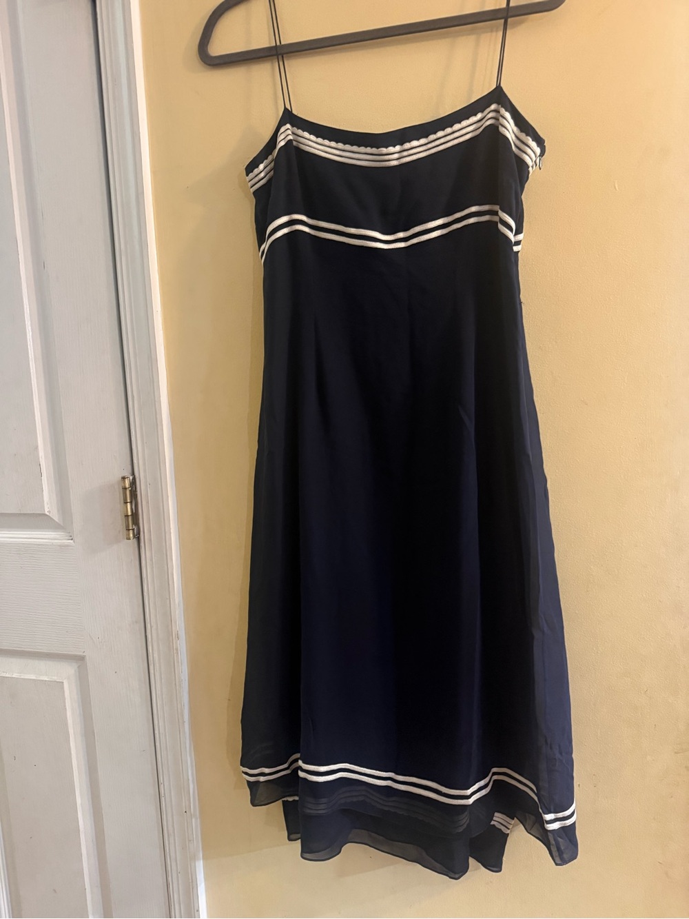Collette Dinnigan 100% silk Women's Navy Blue Striped midi dress, medium
